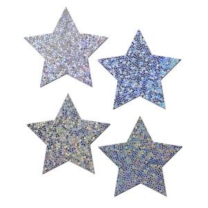 Petite Silver Glitter Star Nipple Pasties Set